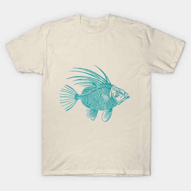 Blue John Dory Linocut Fish T-Shirt by ElenaCasiglio